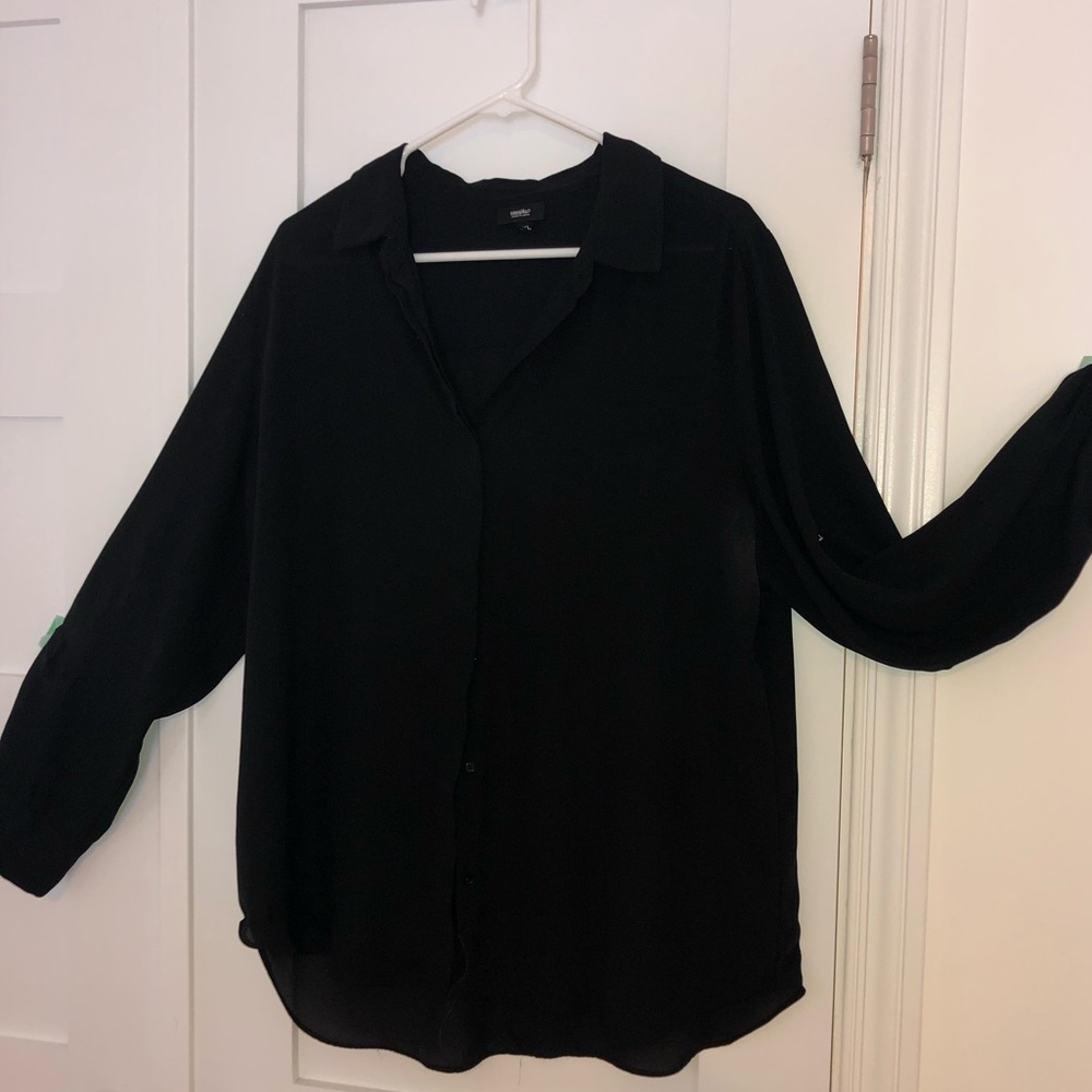 Black chiffon button down blouse